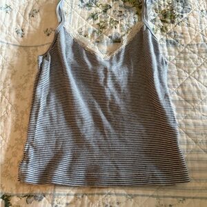 Brandy Melville Blue and white Striped Lace Trim Women's Top